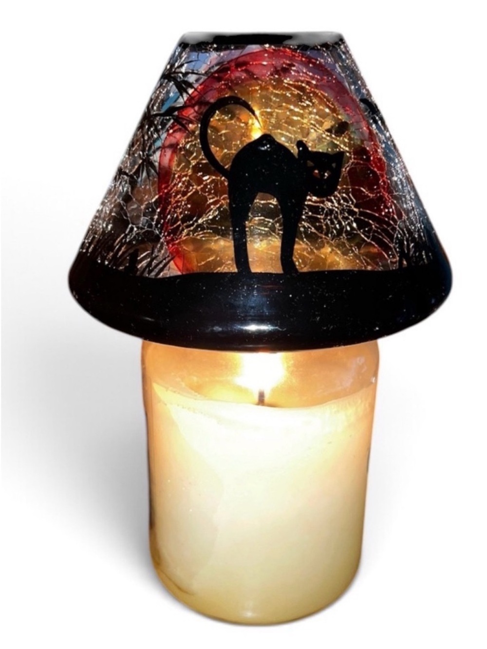 RARE Yankee Candle Halloween Black Cat Crackle Glass Large Jar Shade Retired VTG - Picture 16 of 16